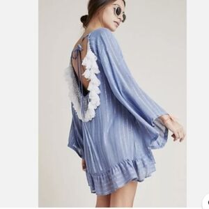 Sundress Dress Women Size xs/s Roma Powder Blue‎ & WhiteDress with White Tassels